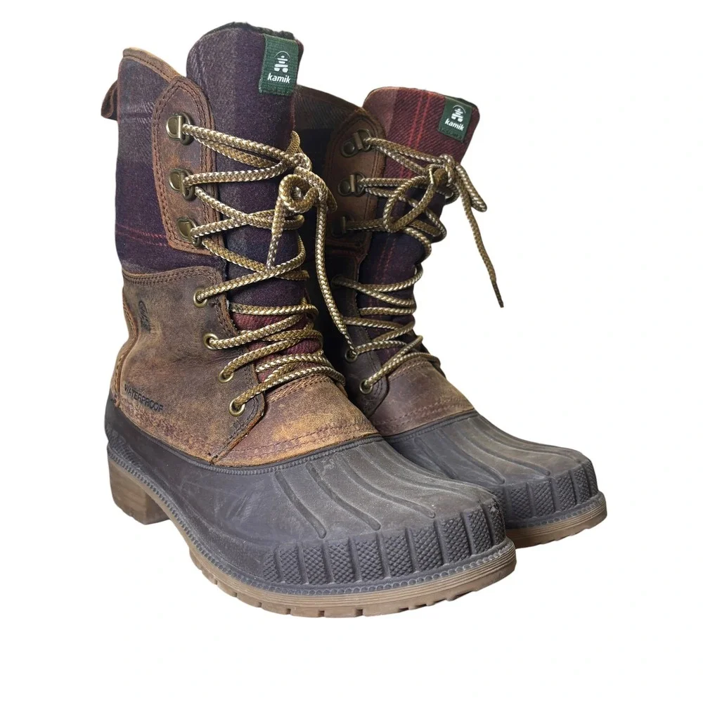 Kamik Sienna2 Womens Brown Plaid Waterproof Winter Duck Boots Sz 8 3M Thinsulate
